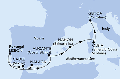 Mappa itinerario Mediterraneo