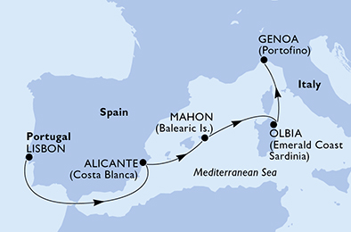 Mappa itinerario Mediterraneo