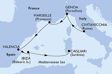 Mappa itinerario Mediterraneo