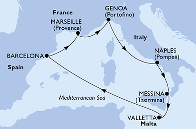 Mappa itinerario Mediterraneo