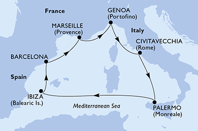 Mappa itinerario Mediterraneo