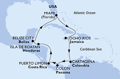 Mappa itinerario Caraibi & Antille