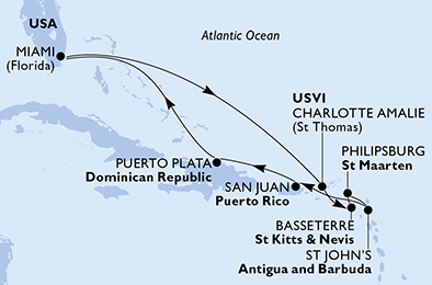 Mappa itinerario Caraibi & Antille