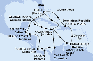 Mappa itinerario Caraibi & Antille