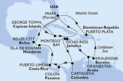 Mappa itinerario Caraibi & Antille