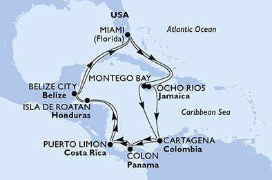 Mappa itinerario Caraibi & Antille
