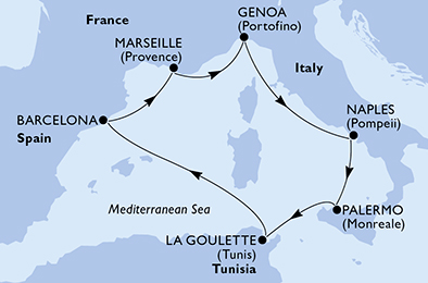 Mappa itinerario Mediterraneo