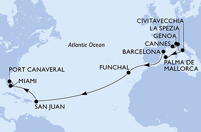Mappa itinerario Portogallo, Spagna & Canarie