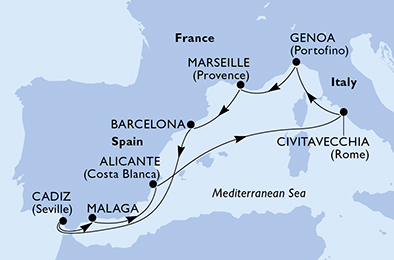 Mappa itinerario Mediterraneo