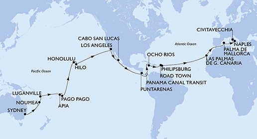 Mappa itinerario Giro del mondo