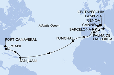 Mappa itinerario Portogallo, Spagna & Canarie