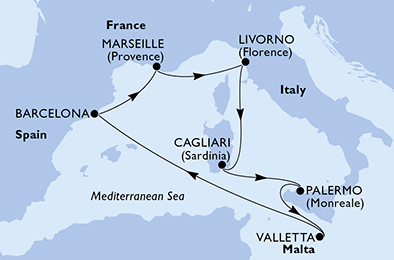 Mappa itinerario Mediterraneo
