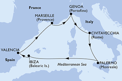 Mappa itinerario Mediterraneo