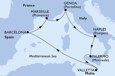 Mappa itinerario Mediterraneo