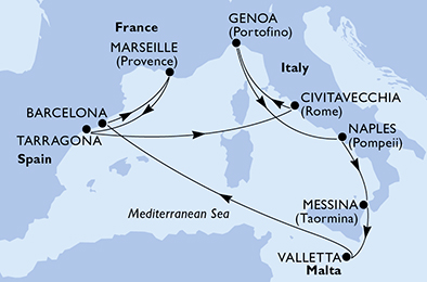 Mappa itinerario Mediterraneo