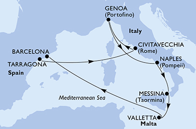 Mappa itinerario Mediterraneo