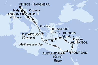 Mappa itinerario Mediterraneo