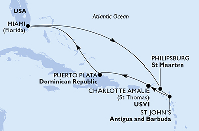 Mappa itinerario Caraibi & Antille