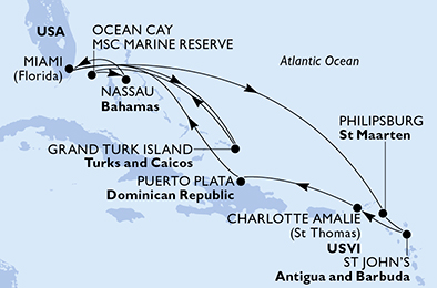 Mappa itinerario Caraibi & Antille