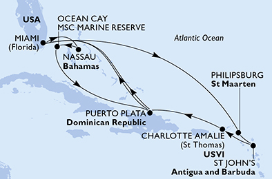Mappa itinerario Caraibi & Antille