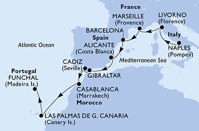 Mappa itinerario Mediterraneo