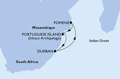 Mappa itinerario Oceano Indiano