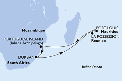 Mappa itinerario Oceano Indiano