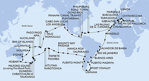 Mappa itinerario Giro del mondo