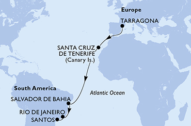 Mappa itinerario Portogallo, Spagna & Canarie