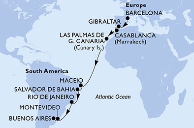 Mappa itinerario Portogallo, Spagna & Canarie