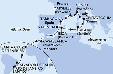 Mappa itinerario Portogallo, Spagna & Canarie