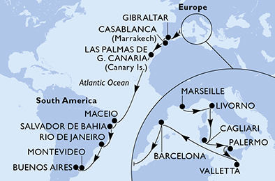 Mappa itinerario Portogallo, Spagna & Canarie