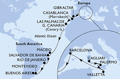 Mappa itinerario Portogallo, Spagna & Canarie