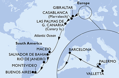 Mappa itinerario Portogallo, Spagna & Canarie