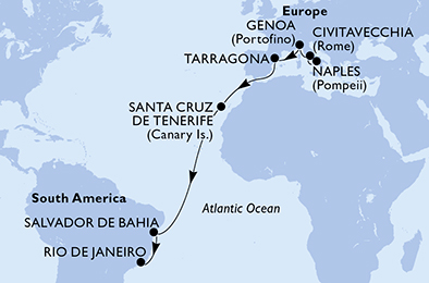 Mappa itinerario Portogallo, Spagna & Canarie