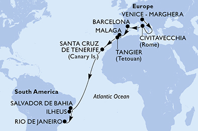 Mappa itinerario Portogallo, Spagna & Canarie