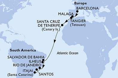 Mappa itinerario Portogallo, Spagna & Canarie