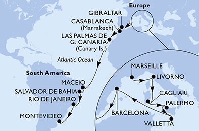 Mappa itinerario Portogallo, Spagna & Canarie