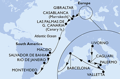 Mappa itinerario Portogallo, Spagna & Canarie
