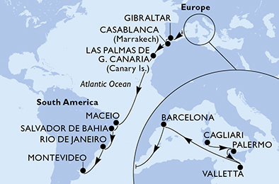 Mappa itinerario Portogallo, Spagna & Canarie