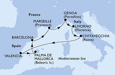 Mappa itinerario Mediterraneo