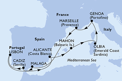 Mappa itinerario Mediterraneo