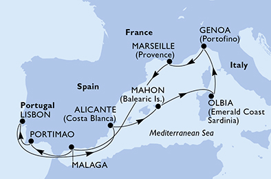 Mappa itinerario Mediterraneo