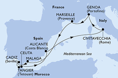 Mappa itinerario Mediterraneo