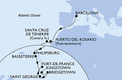 Mappa itinerario Portogallo, Spagna & Canarie