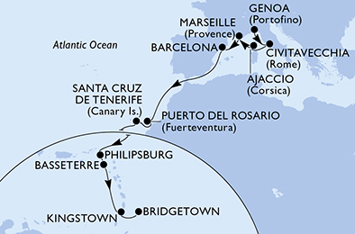 Mappa itinerario Portogallo, Spagna & Canarie
