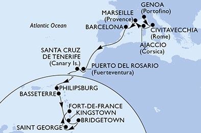 Mappa itinerario Portogallo, Spagna & Canarie