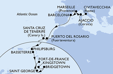 Mappa itinerario Portogallo, Spagna & Canarie