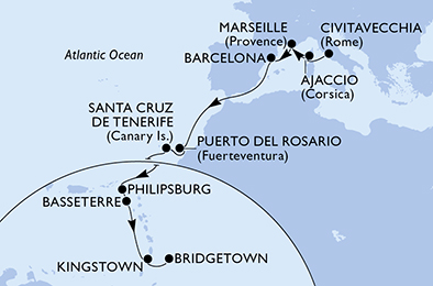 Mappa itinerario Portogallo, Spagna & Canarie