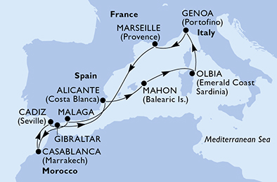 Mappa itinerario Mediterraneo